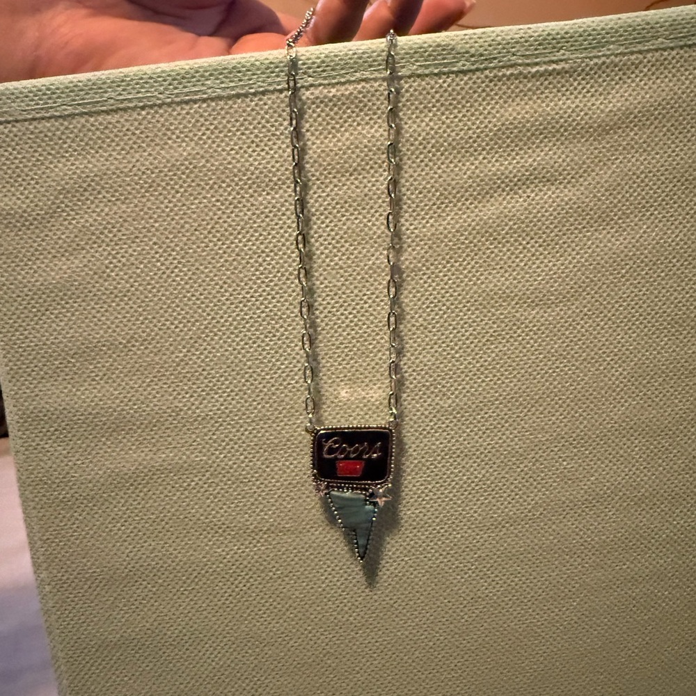 Silver Tone ‘’ Pendant Necklace with Turquoise Accent